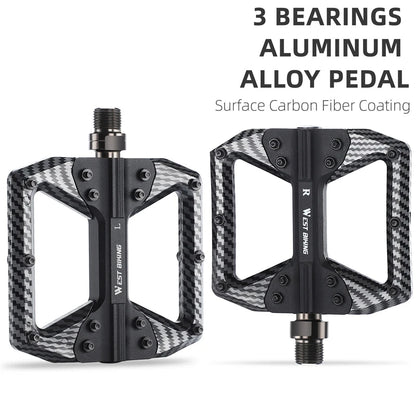 WEST BIKING MTB Integrated Pedals 3 Bearing Ultralight Flat Pedals Aluminum Alloy Nylon Carbon Fiber Coating Specialized Pedals