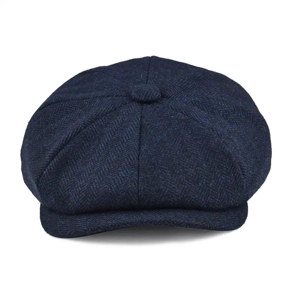 Wool Bleed Herringbone Tweed Newsboy Cap Men 8-Panel Cabbie Flat Caps Gatsby Driver Beret Hat MANDOTOS