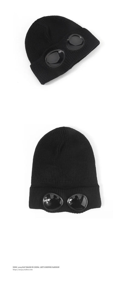 Brimless Hat With Goggles For Men And Women In Winter Hat Neutral Solid Color Skull Knitted Hat In Winter - MANDOTOS