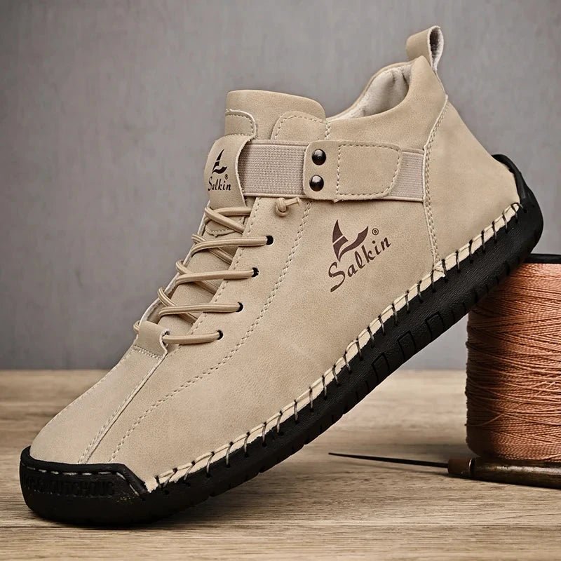 New 2025 Handmade Leather Casual Men Shoes Design Sneakers Man Breathable Leather Shoes Men Ankle Boots Outdoor MANDOTOS