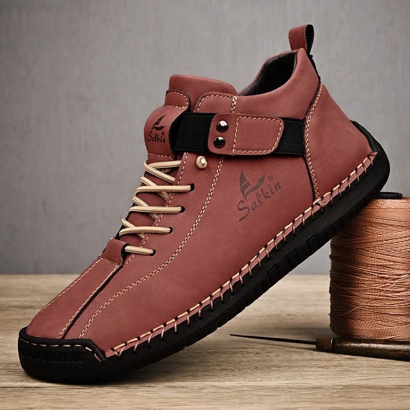 New 2025 Handmade Leather Casual Men Shoes Design Sneakers Man Breathable Leather Shoes Men Ankle Boots Outdoor MANDOTOS
