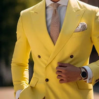 High Quality Brown Men's Suits Double Breasted Bespoke Double Breasted Peaked Lapel Formal Blazer Slim Fit 2 Piece Jacket Pants