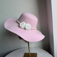 Women's Hats French Style Fedora Hat for Women 10CM Wide Brim Flat Top Felt Hat Winter Autumn Derby Wedding Jazz Hats