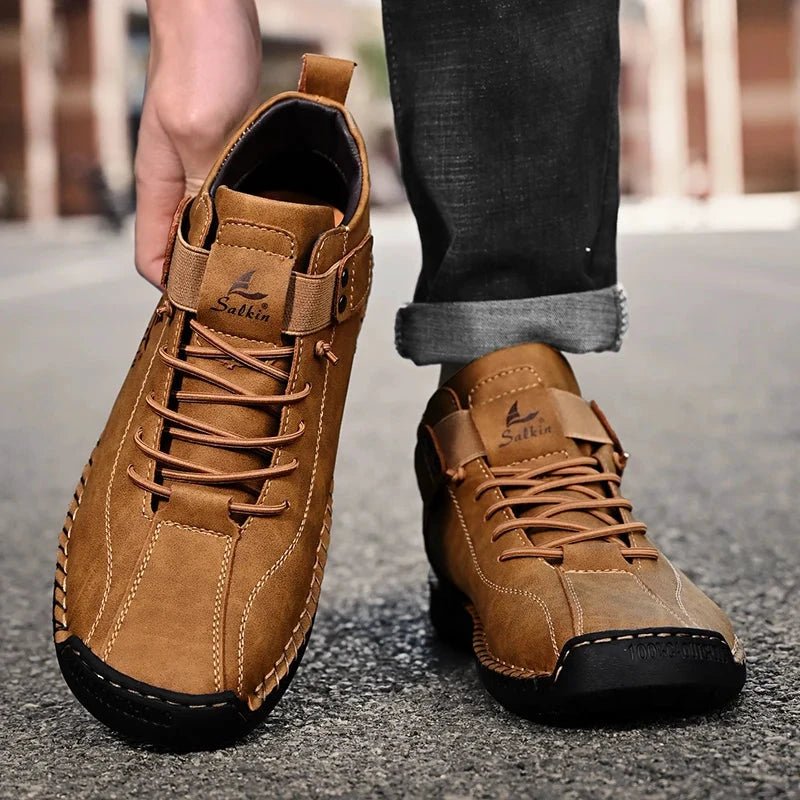 New 2025 Handmade Leather Casual Men Shoes Design Sneakers Man Breathable Leather Shoes Men Ankle Boots Outdoor MANDOTOS