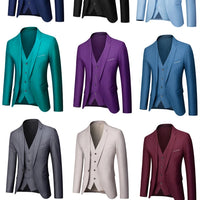 M-6XL 15 Colors ( Jacket+Vest+Pants ) Formal Business Office Men's Suits Groom Wedding Dress Party Dress Solid color Suit