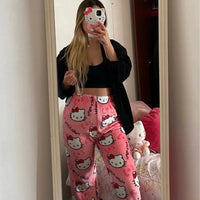 Y2K Hello Kitty Pajamas Pants Sanrio Anime Women's Pajama Pants Cartoon Couple Home Sleepwear Trousers Leisure Home Clothing MANDOTOS