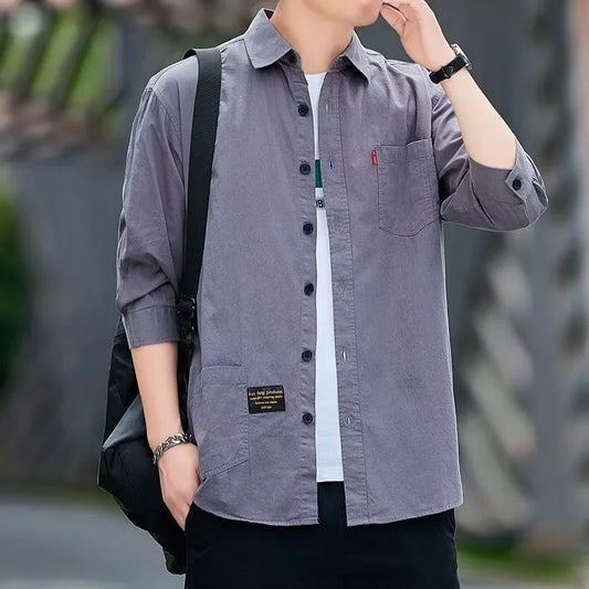 Men shirts Summer Men's clothing Short-Sleeved shirts & blouses Daily Solid Color Stand-Up Collar Casual Beach Style Male Shirt - MANDOTOS