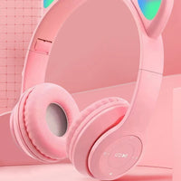 Wireless Headphones Cat Ear Bluetooth-Compatible Helmets Glow Light Over-Ear Headsets Cute Sports Headphones for Kids and Adult