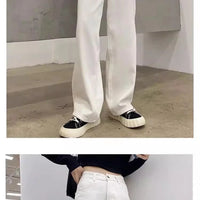 New Design Sense Women's Loose Denim Pants Retro Straight Leg Pants Fashionable Solid Color Loose Casual Wide Leg Pants