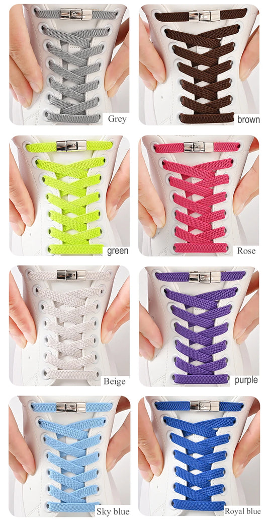 8mm No Tie Shoe Laces Press Lock Shoelaces Without Ties Elastic Laces Sneaker Kids Adult Widened Flat Shoelace for Shoes