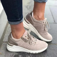 Fashionable Lace-Up Sneakers with Zipper Detail and Medium Heel Height - MANDOTOS INTERNATIONAL