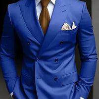 High Quality Brown Men's Suits Double Breasted Bespoke Double Breasted Peaked Lapel Formal Blazer Slim Fit 2 Piece Jacket Pants