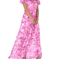 Women Elegant Ruffle Short Sleeve V Neck Pullover Dresses Sweet Style Small Flower Print High Waist Dress Female New Casual Gown