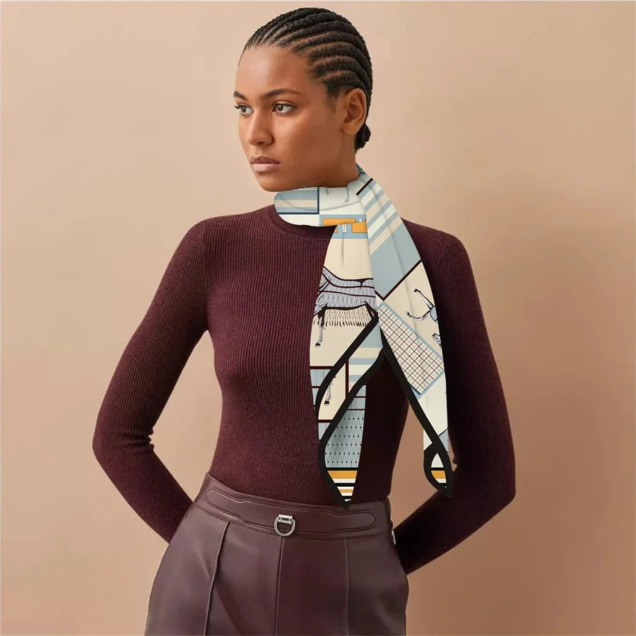 90x90cm New Design Horse Universe Printed Twill Silk Scarf Square Scarves Lady Wraps Kerchief Woman Neck Shawl Wraps