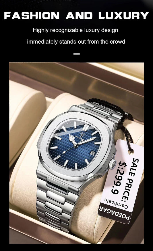 POEDAGAR Top Luxury Brand Man Watch Sports Waterproof Luminous Date Men Wristwatch Square Dial Quartz Men's Watches High Quality - MANDOTOS