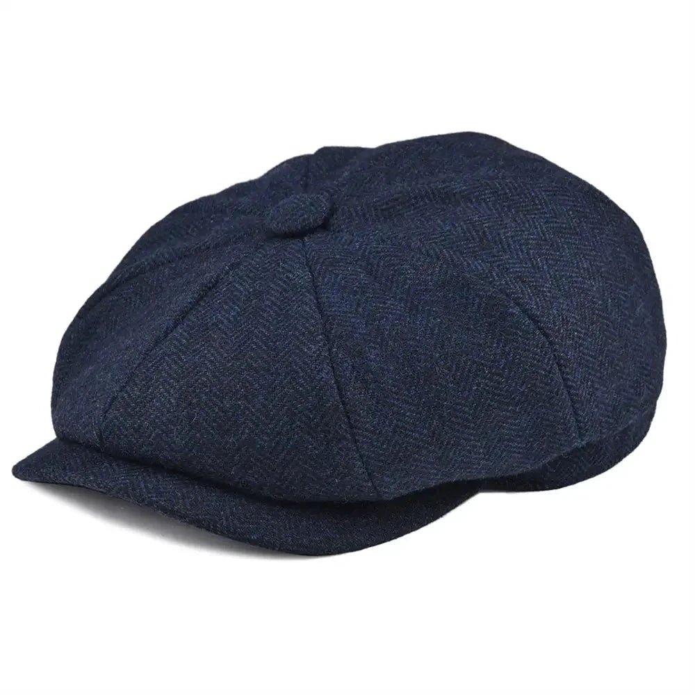 Wool Bleed Herringbone Tweed Newsboy Cap Men 8-Panel Cabbie Flat Caps Gatsby Driver Beret Hat MANDOTOS