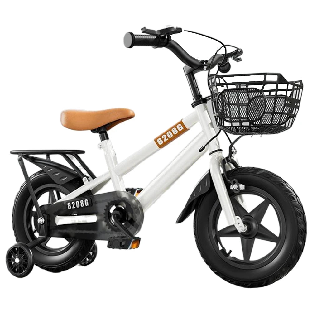 12 Inch Children Kids Bike Bicycle with Training Wheels & Basket Toddler Kids Bicycle for Ages 3-7 Years Old Boys Girls Train MANDOTOS