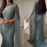 Eshaut&bridal Luxury Beaded Evening Dress Cape Sleeve Dubai Sheer Neck Mermaid Formal Prom Wedding Party Gown Customized 2026