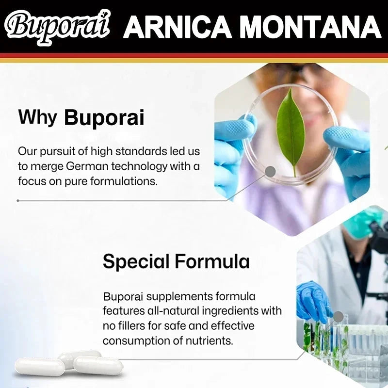 Arnica Montana Capsules - Suitable for Bruises and Swelling, Relieves Pain, Improves Mood, and Boosts Immunity - 120 Capsules MANDOTOS
