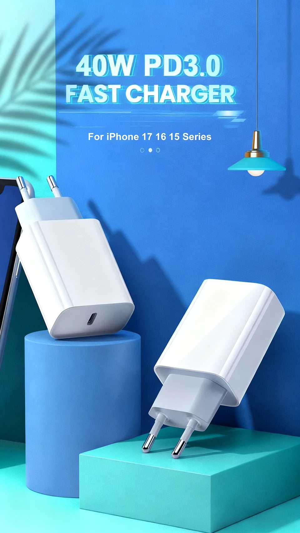 40W PD Fast Charger for iPhone 11-16 Pro Max, iPad Air - USB C and Quick Charge - MANDOTOS INTERNATIONAL