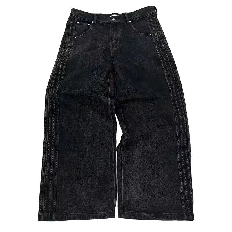 Y2K Baggy Jeans High Quality Embroidered Striped Harajuku Sweatpants Men Women Hip Hop Streetwear Casual Mopping Wide Leg Denim MANDOTOS