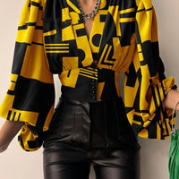 Women's Blouse Sexy Irregular V Neck Blusas Fashion Lantern Sleeve Solid Autumn Elegant Streetwear Casual Loose Tunic Top