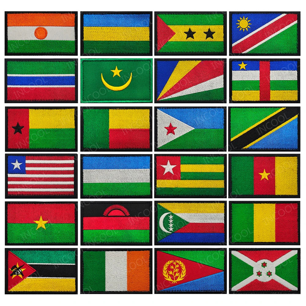 Embroidery Patches African Morocco Nigeria Algeria Seychelles Botswana Gabonese Libya Mauritania Djibouti Namibia Flags Badges