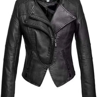 Women's Leather Jacket European and American Fashion Motorcycle Slim Short Leather Jacket Zipper