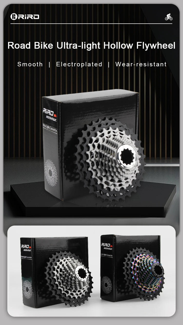 RIRO Road Bike Ultra-light Freewheel 11/12S-28-34T Bicycle CNC Vacuum Plating HG Cassette Hollow Flywheel 11/12V Speed  Sprocket