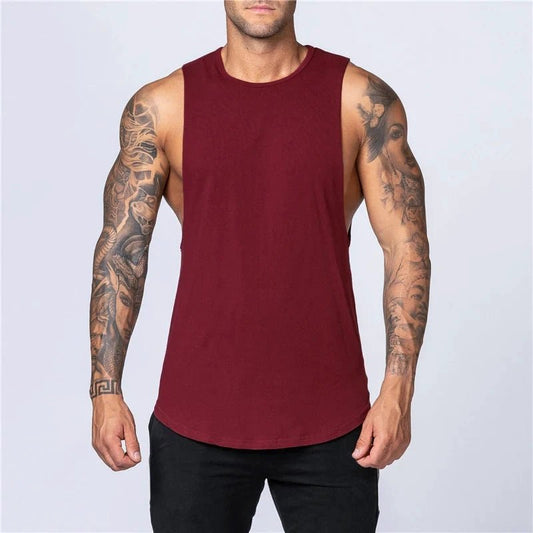 Men's Gym Clothing Summer Fitness Cotton Tank Top Men Jogging Bodybuilding Sleeveless Shirt Breathable O-Neck Casual Muscle Vest MANDOTOS