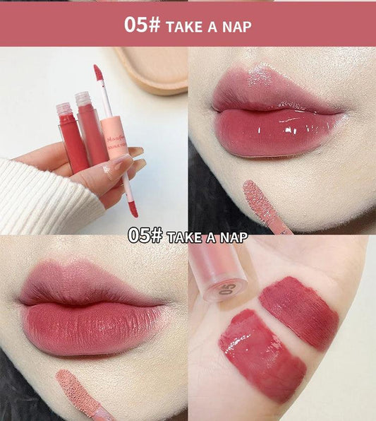 Double End Lip Glaze Full Gloss Mirror And Matte Velvet Long Term Color And Moisture Lip Gloss Anti Stain Cosmetic Lip Glaze - MANDOTOS