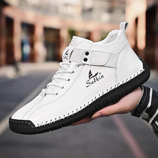 New 2025 Handmade Leather Casual Men Shoes Design Sneakers Man Breathable Leather Shoes Men Ankle Boots Outdoor MANDOTOS