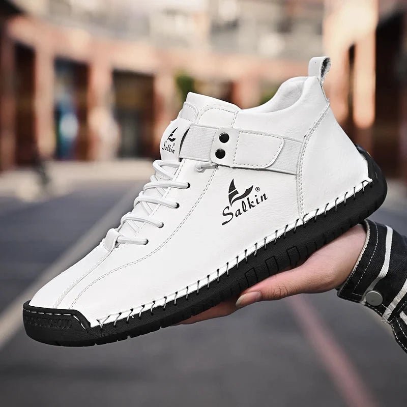 New 2025 Handmade Leather Casual Men Shoes Design Sneakers Man Breathable Leather Shoes Men Ankle Boots Outdoor MANDOTOS