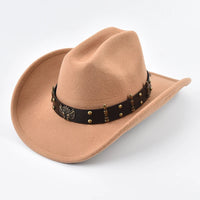 Men Women Western Cowboy Hat with Leather Vintage Big-edge Gentleman Cowgirl Hat Cloche Church Caps