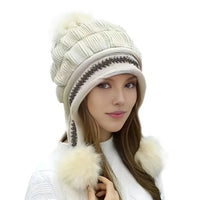 Soft Winter Warm Fur Hat Fleece Lined Earflap Hat For Women Knitted Beanie Casual Slouchy Thick Thermal Cap For Cold Weather