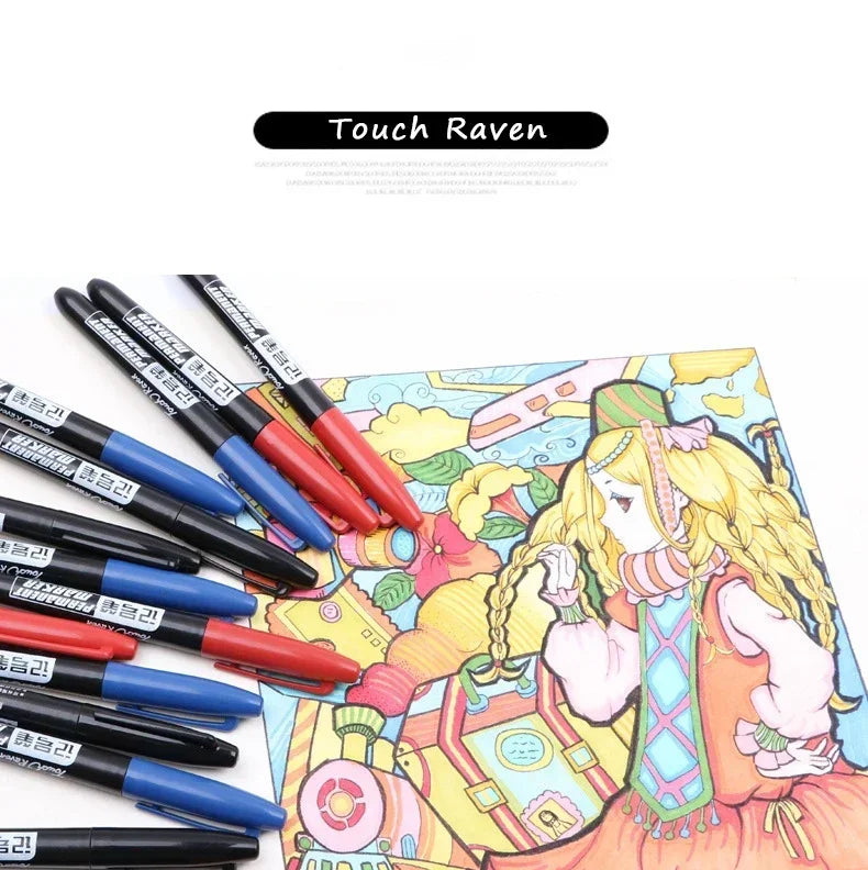 6PCs/Set Permanent Marker Pen Fine Point Waterproof Markers Thin Nib Crude Nib Black Blue Red Ink 1.5mm Fine Color Marker Pens
