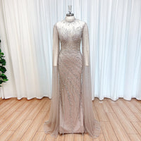 Eshaut&bridal Luxury Beaded Evening Dress Cape Sleeve Dubai Sheer Neck Mermaid Formal Prom Wedding Party Gown Customized 2026