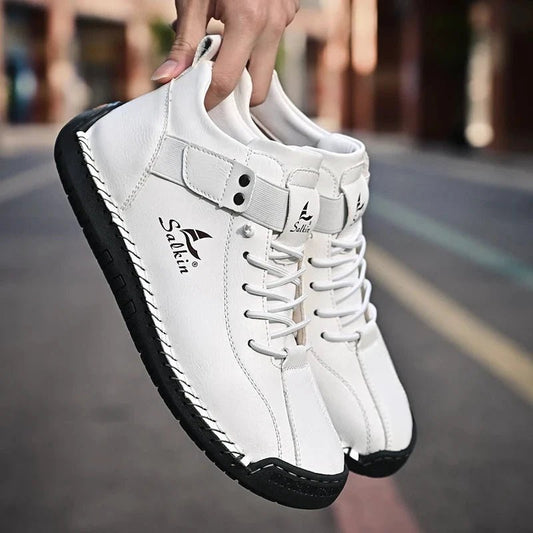 New 2025 Handmade Leather Casual Men Shoes Design Sneakers Man Breathable Leather Shoes Men Ankle Boots Outdoor MANDOTOS