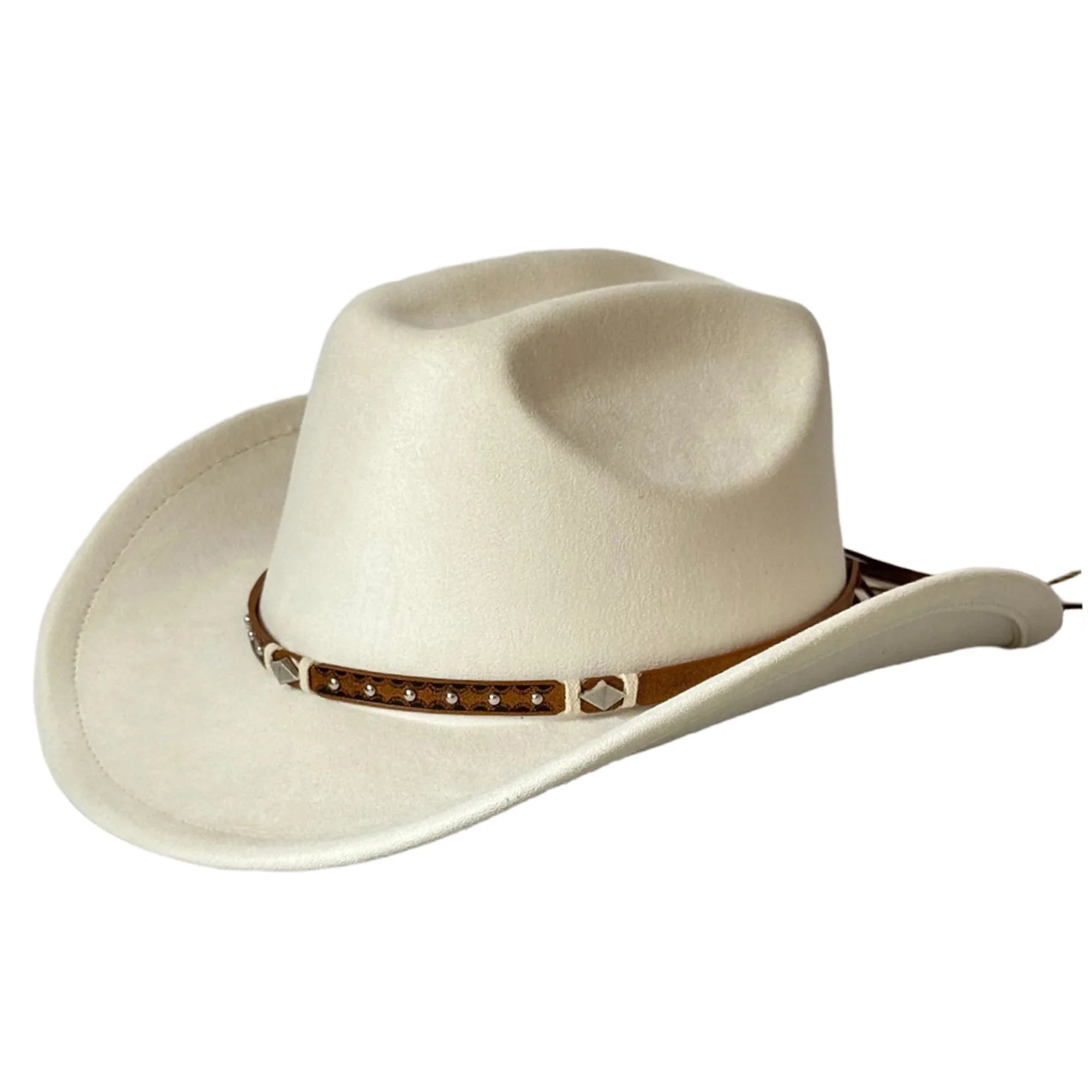 Stylish Unisex Cowboy Hats with Embellished Band Trendy Wide Brim Fedora Caps for Stylish Outdoor Adventures and Travel