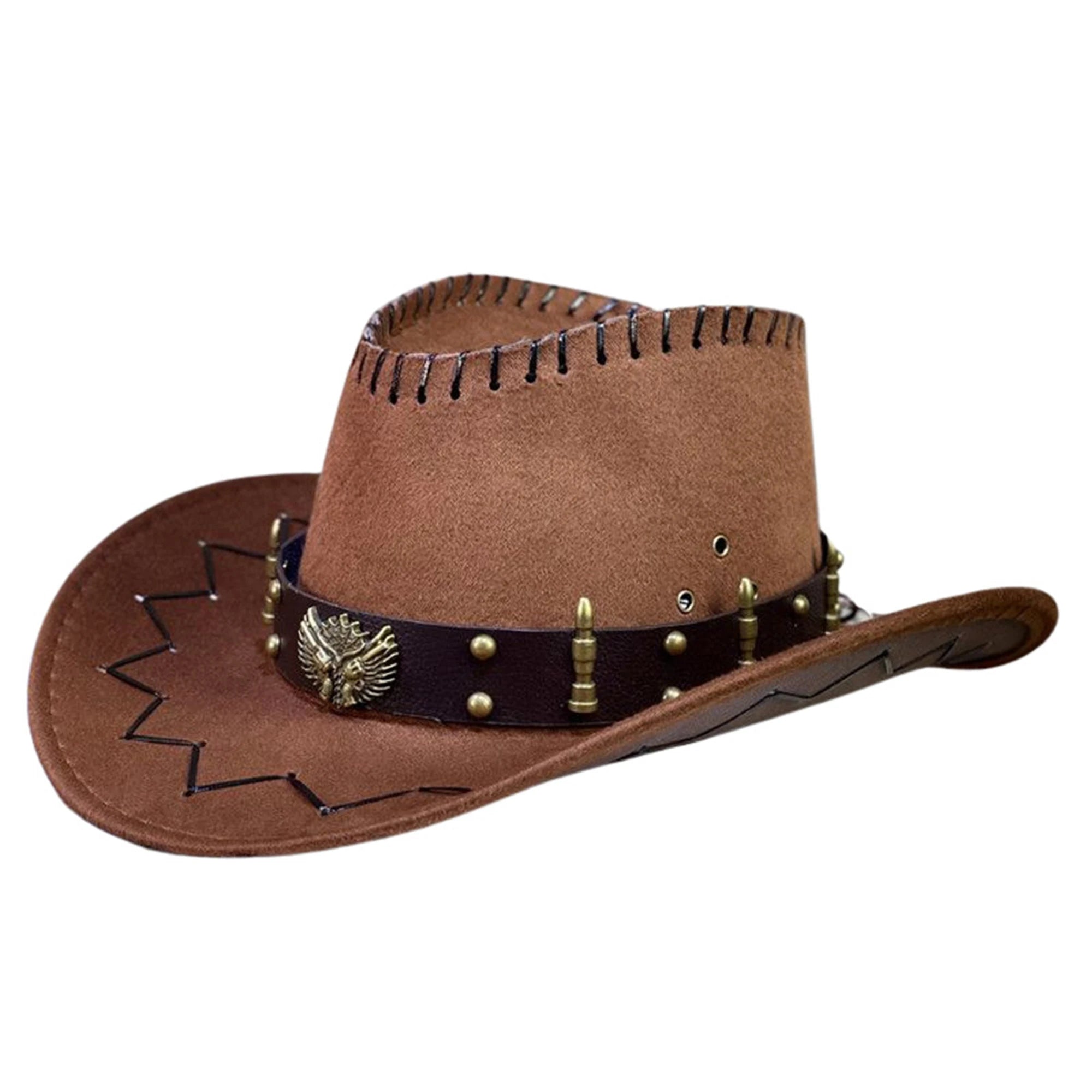 Vintage Rodeo Cowboy Hat for Ladies Gentlemen Gun Holster Wide Brim Wild West Cap with Adjustable Chin Strap and Sun Protection