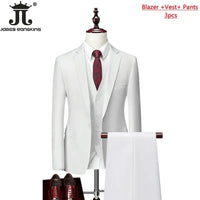 M-6XL 15 Colors ( Jacket+Vest+Pants ) Formal Business Office Men's Suits Groom Wedding Dress Party Dress Solid color Suit