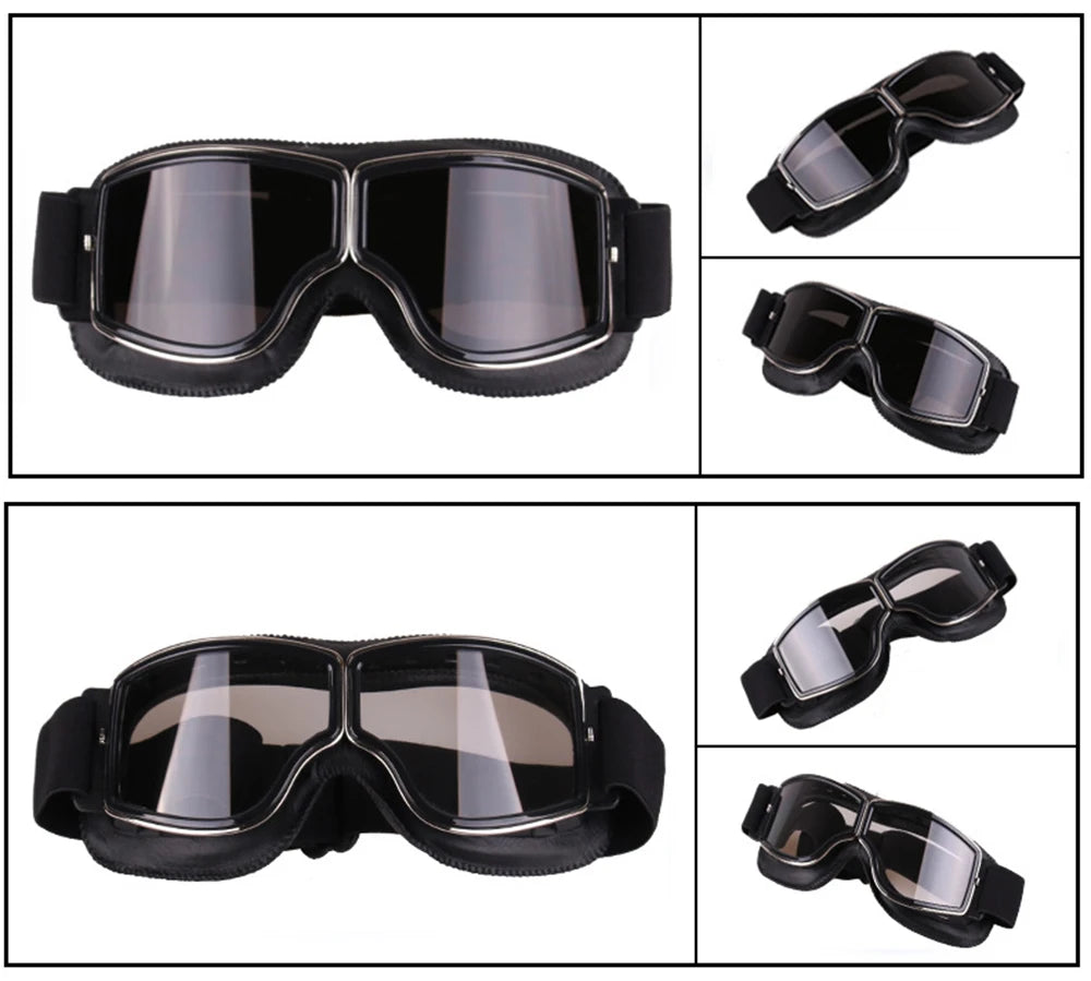 Motorcycle Glasses Windproof Motorcycle Helmet Glasses Sunglasses Retro Universal Folding Leather Retro Motorcycle Accessories