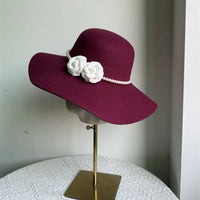 Women's Hats French Style Fedora Hat for Women 10CM Wide Brim Flat Top Felt Hat Winter Autumn Derby Wedding Jazz Hats