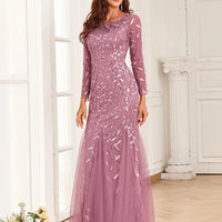 2024 Hot Sale Mermaid Evening Dresses O-Neck Full Sleeve Tulle Embroidery Long Party Gown Elegant Formal Dress