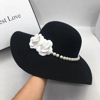 Women's Hats French Style Fedora Hat for Women 10CM Wide Brim Flat Top Felt Hat Winter Autumn Derby Wedding Jazz Hats