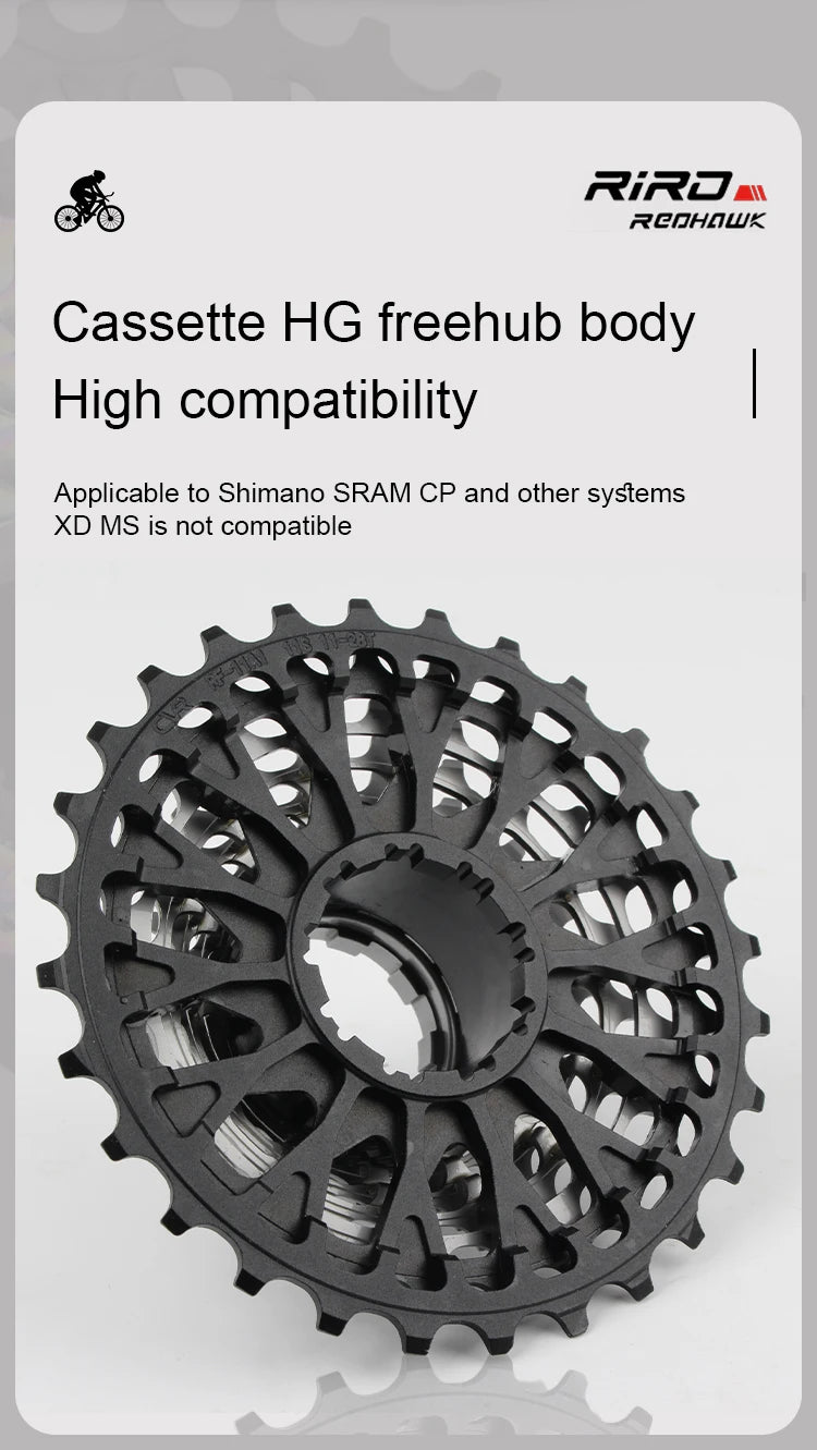 RIRO Road Bike Ultra-light Freewheel 11/12S-28-34T Bicycle CNC Vacuum Plating HG Cassette Hollow Flywheel 11/12V Speed  Sprocket