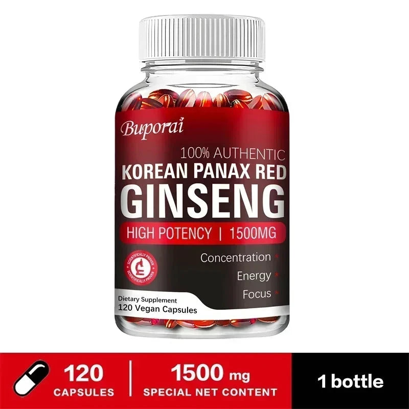 Korean Red Panax Ginseng Capsules - Increases Energy, Mood, Stamina & Performance Supports Mental Health MANDOTOS