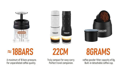 Cafelffe 3 In1 Portable Coffee Machine Hot/Cold Water Manual Espresso Maker For Capsule & Ground Hand Press Brewer hiking Travel - MANDOTOS