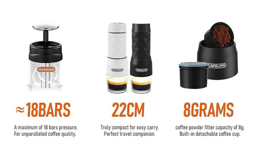 Cafelffe 3 In1 Portable Coffee Machine Hot/Cold Water Manual Espresso Maker For Capsule & Ground Hand Press Brewer hiking Travel - MANDOTOS