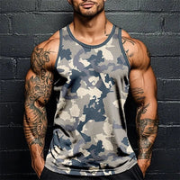 Summer Men Classic Camo Print Fitness Tank Top Gym Sports Loose Breathable Soft Sleeveless Top Fashion Simple Men's Vest Tee MANDOTOS